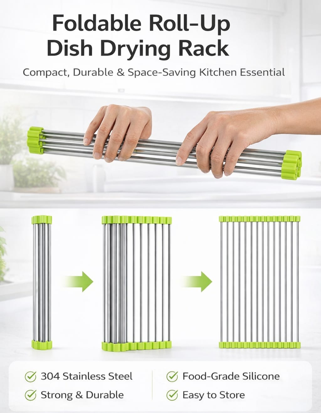 The roll-up dish drying rack holder
